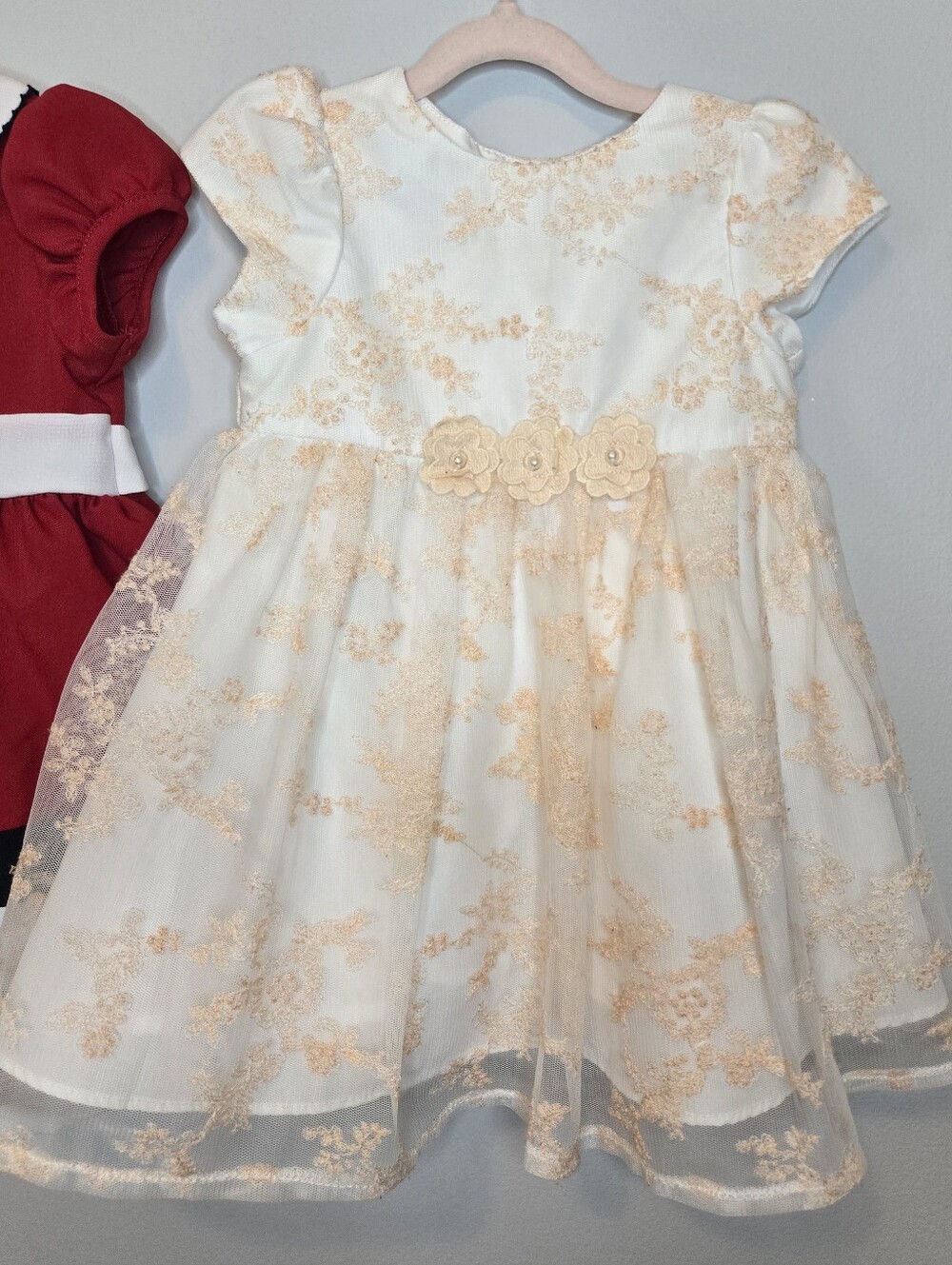 Pastourelle By Pippa And Julie Peach/White Lace Floral Dress 12m